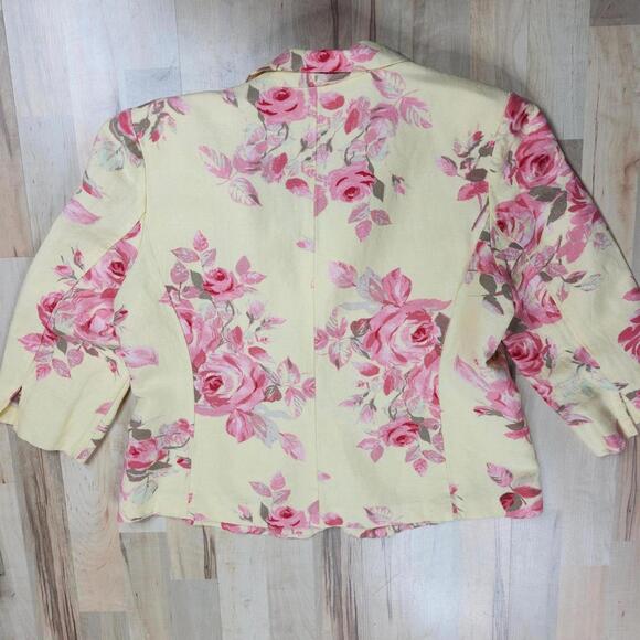 Emma James Floral Blazer Linen Blend 3/4 Sleeve Button Front Jacket 16 - Picture 4 of 7